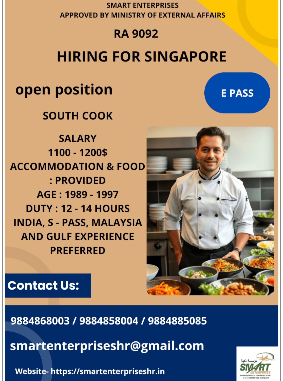 HIRING SOUTH COOK FOR SINGAPORE