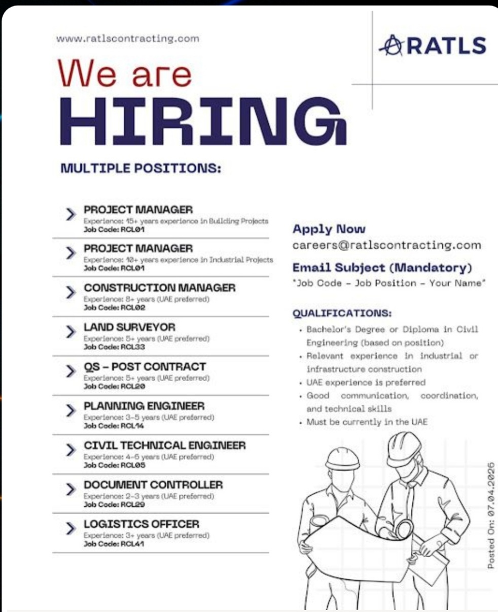HIRINGS FOR ENGINEERING CONSTRUCTION JOBS IN UAE
