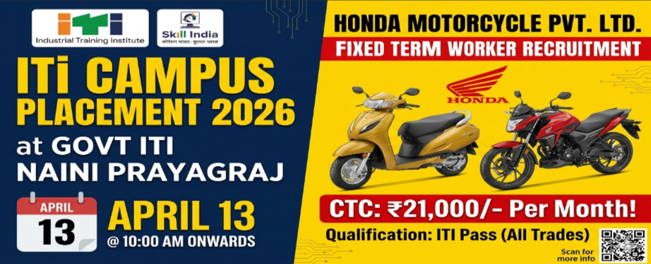 Honda Motorcycles Campus Placement Drive 2026 : Requirement at ITI Naini  prayagraj