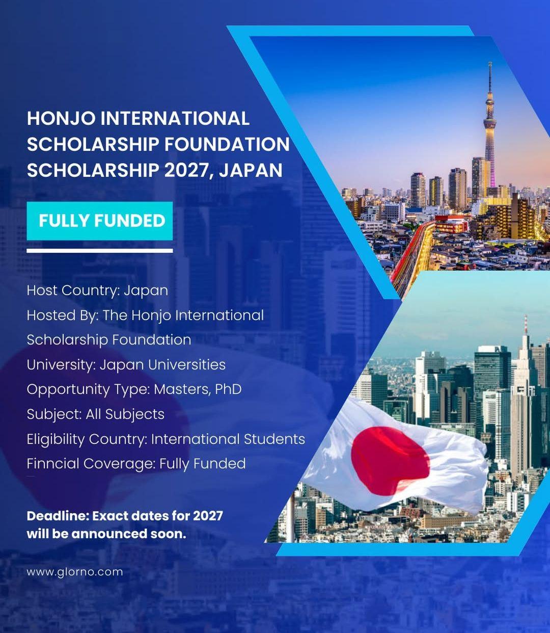 HONJO INTERNATIONAL SCHOLARSHIP FOUNDATION SCHOLARSHIP 2027, JAPAN.