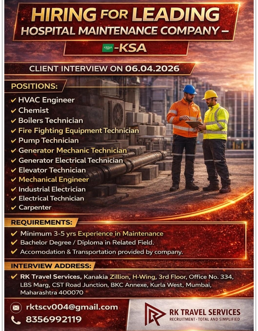 HOSPITAL MAINTENANCE COMPANY IS RECRUITING AT KSA