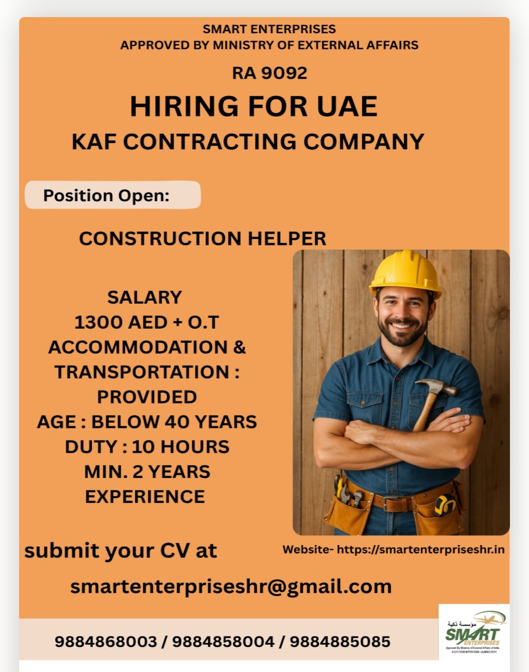 KAF CONTRACTING COMPANY IS HIRING FOR UAE