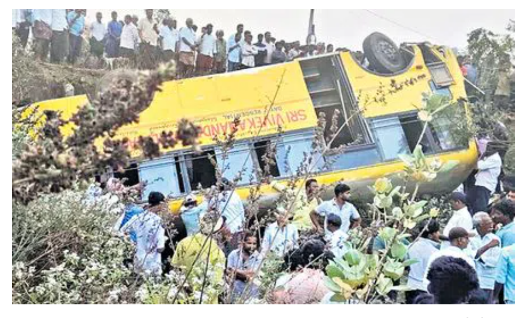 Khammam school bus plunges into canal, 20 students injured