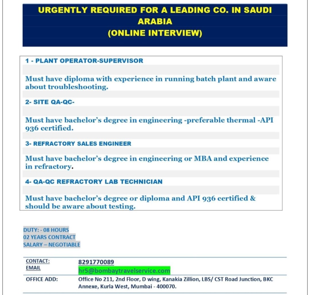 LEADING COMPANY IN SAUDI ARABIA IS HIRING FOR MULTIPLE JOB POSITIONS
