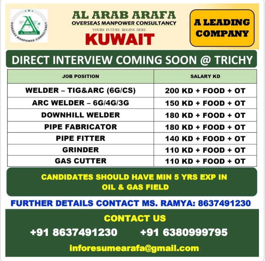 LEADING COMPANY IS HIRING FOR KUWAIT