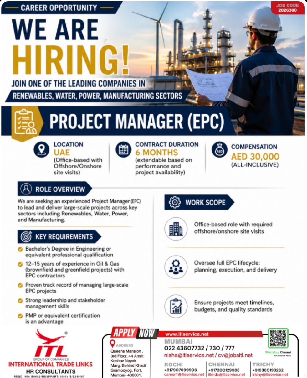 LEADING COMPANY RENEWABLE ,WATER POWER , MANUFACTURING SECTOR IS HIRING