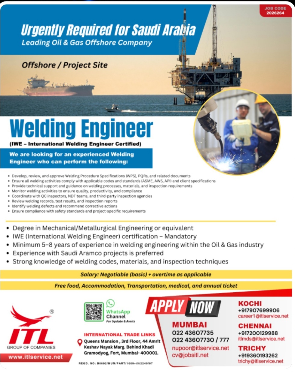 LEADING GAS AND OIL OFFSHORE COMPANY IS HIRING FOR SAUDI ARABIA