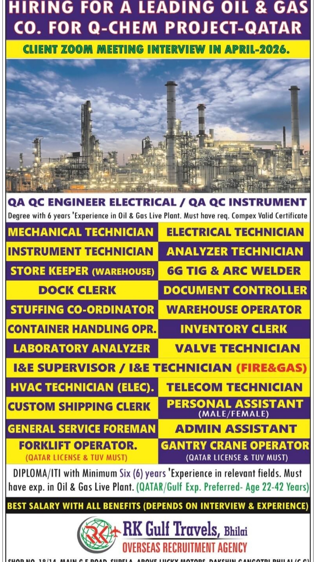 LONG TERM OIL AND GAS PROJECT HIRING FOR QATAR