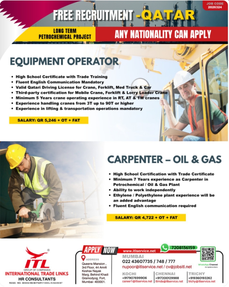 LONG TERM PETRO CHEMICAL PROJECT RECRUITMENT for QATAR