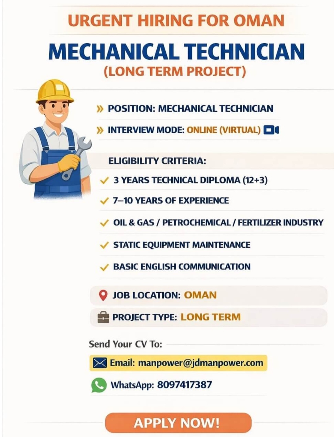 LONG TERM PROJECT RECRUITMENT AT OMAN