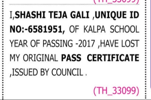 LOST OF CERTIFICATE