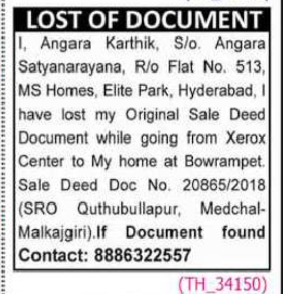 LOST OF DOCUMENT