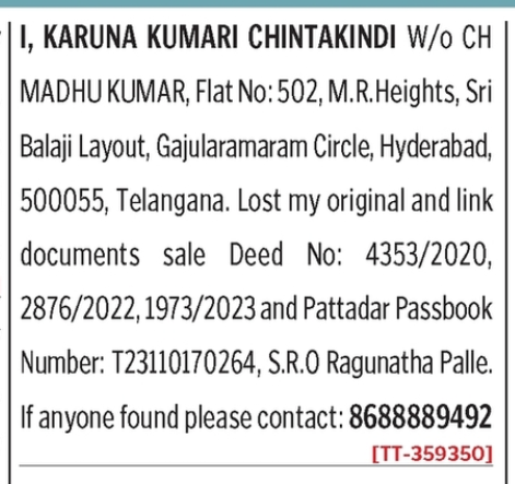 LOST OF DOCUMENT