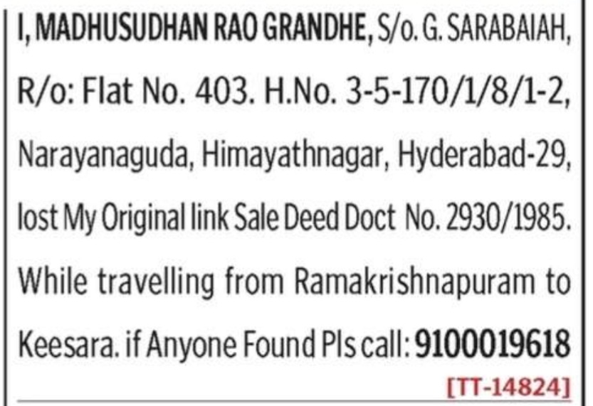 LOST OF DOCUMENT