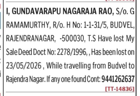 LOST OF DOCUMENT