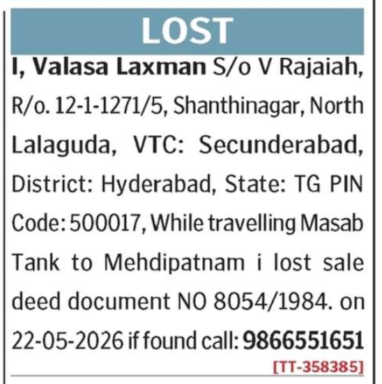 LOST OF DOCUMENT