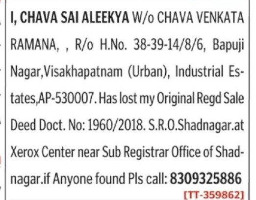 LOST OF DOCUMENT