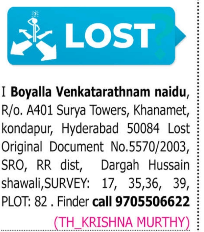 LOST OF DOCUMENTS