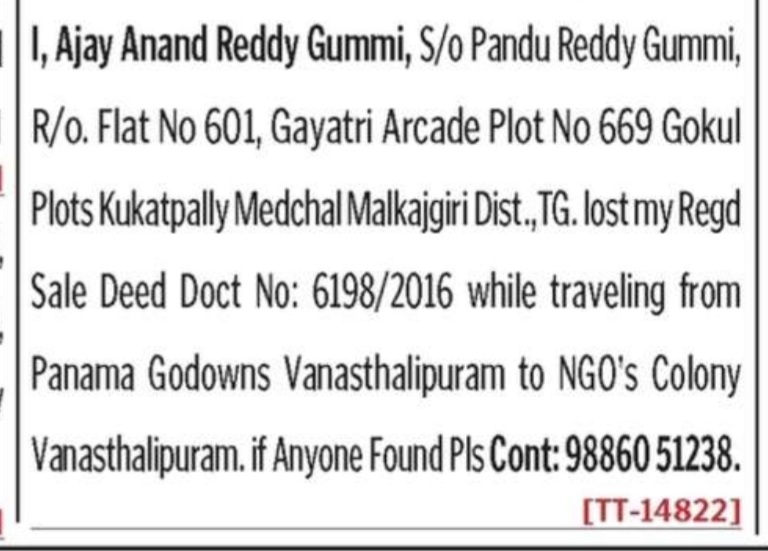 LOST OF DOCUMENTS
