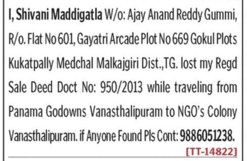 LOST OF DOCUMENTS