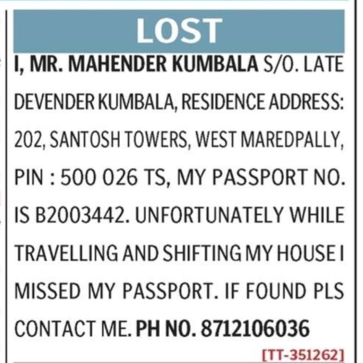 LOST OF PASSPORT