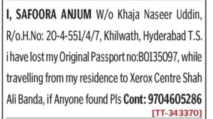 LOST OF PASSPORT-B0135097