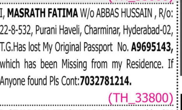 LOST OF PASSPORT-A9695143