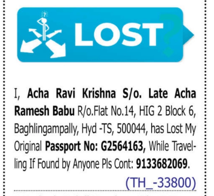 LOST OF PASSPORT -B2564163