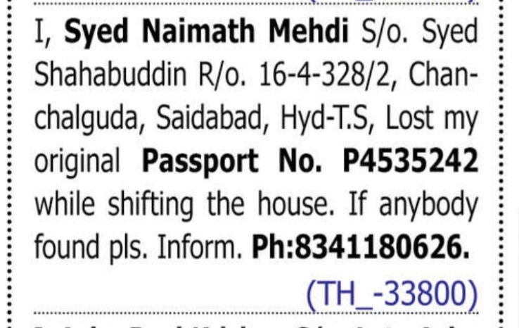 LOST OF PASSPORT-P4535242