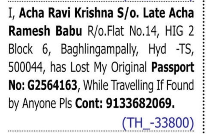 LOST OF PASSPORT-G2564163