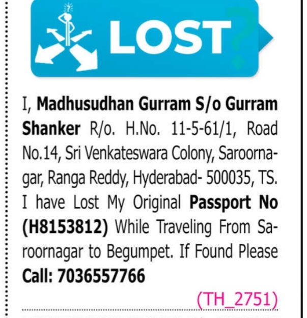 LOST OF PASSPORT- H8153812