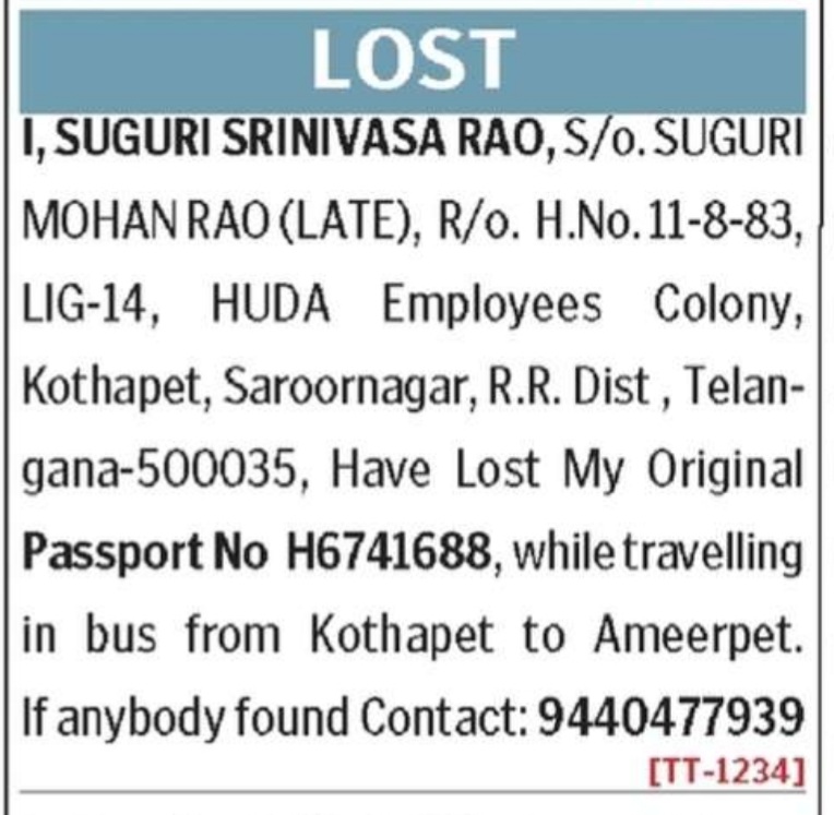 LOST OF PASSPORT