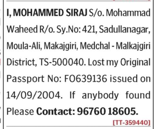 LOST OF PASSPORT