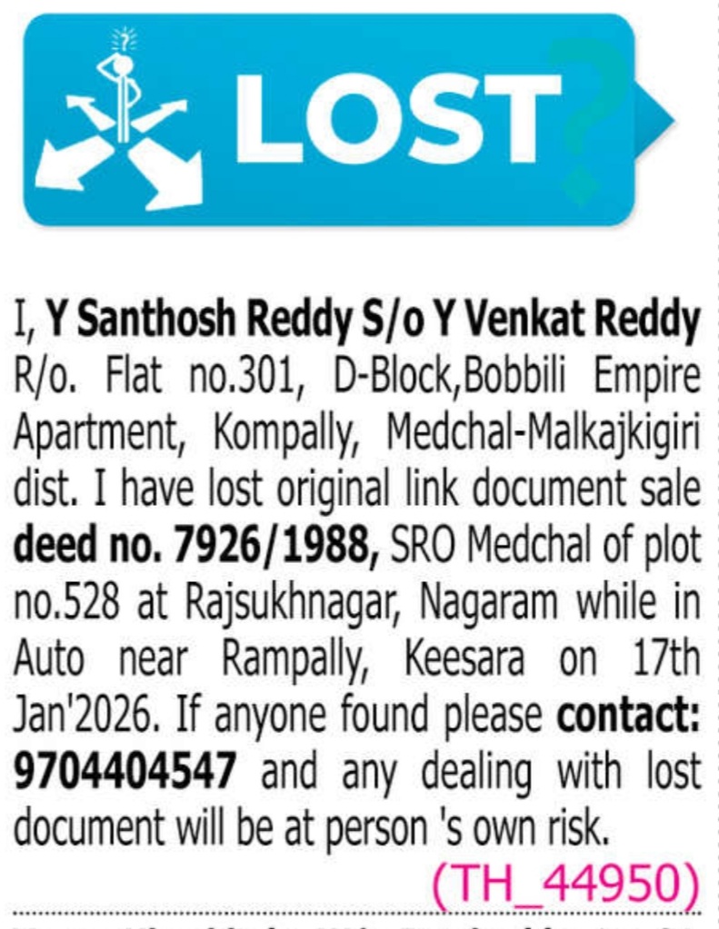 LOST OF SALE DEED