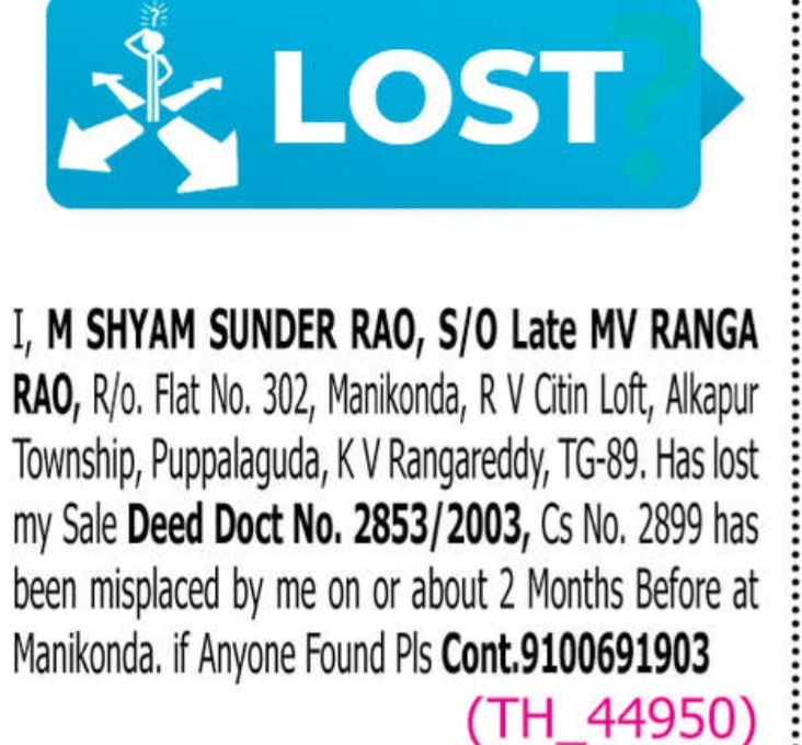 LOST OF SALE DEED