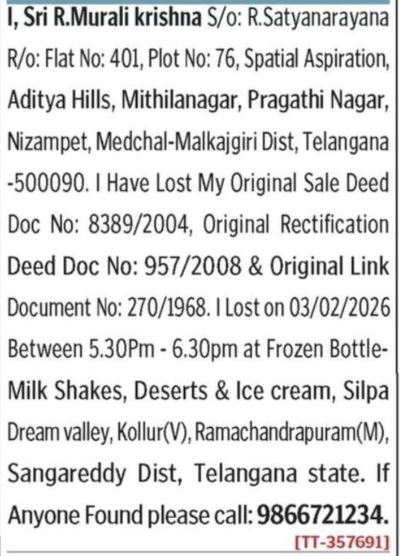 LOST OF SALE DEED