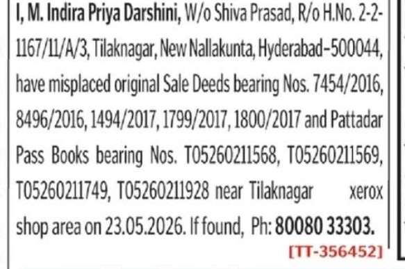 LOST OF SALE DEED