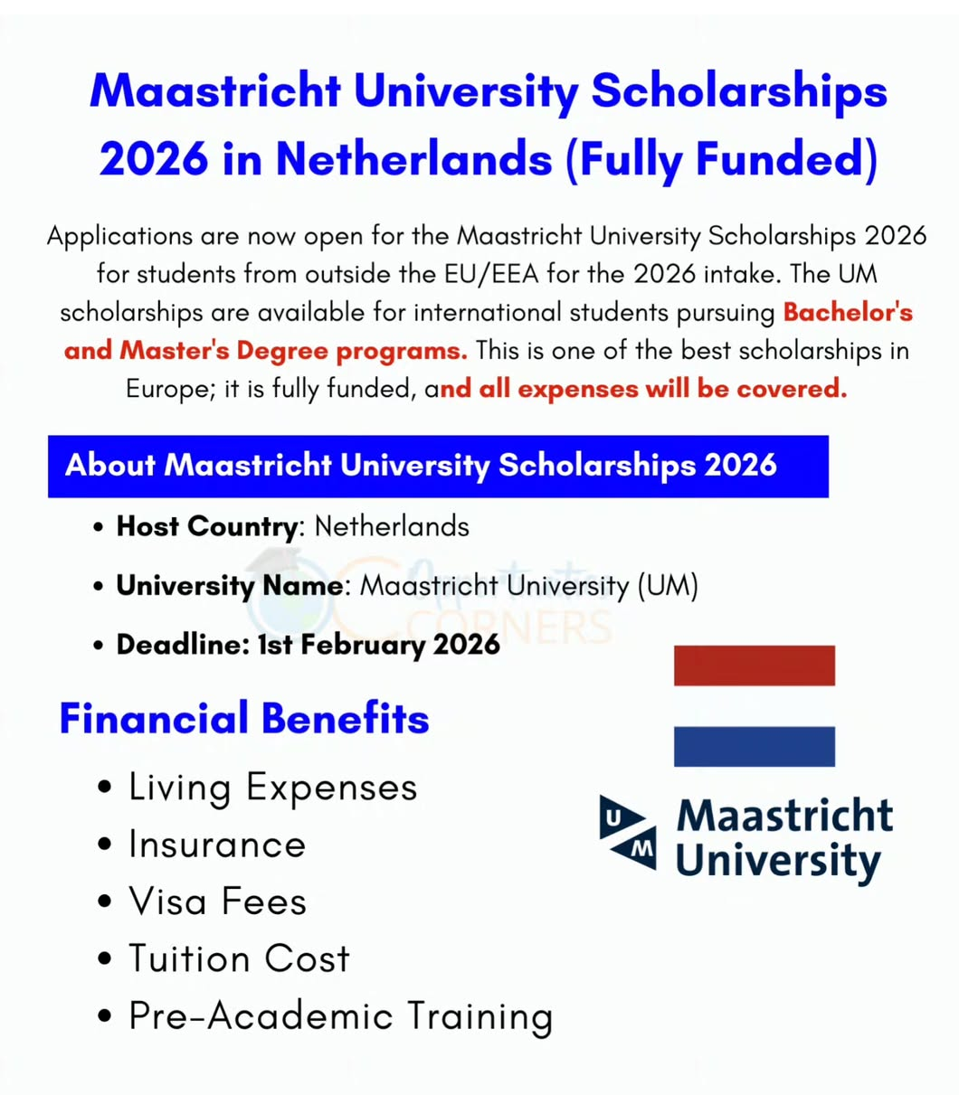 MAASTRICHT UNIVERSITY  SCHOLARSHIPS 2026 IN NETHERLANDS