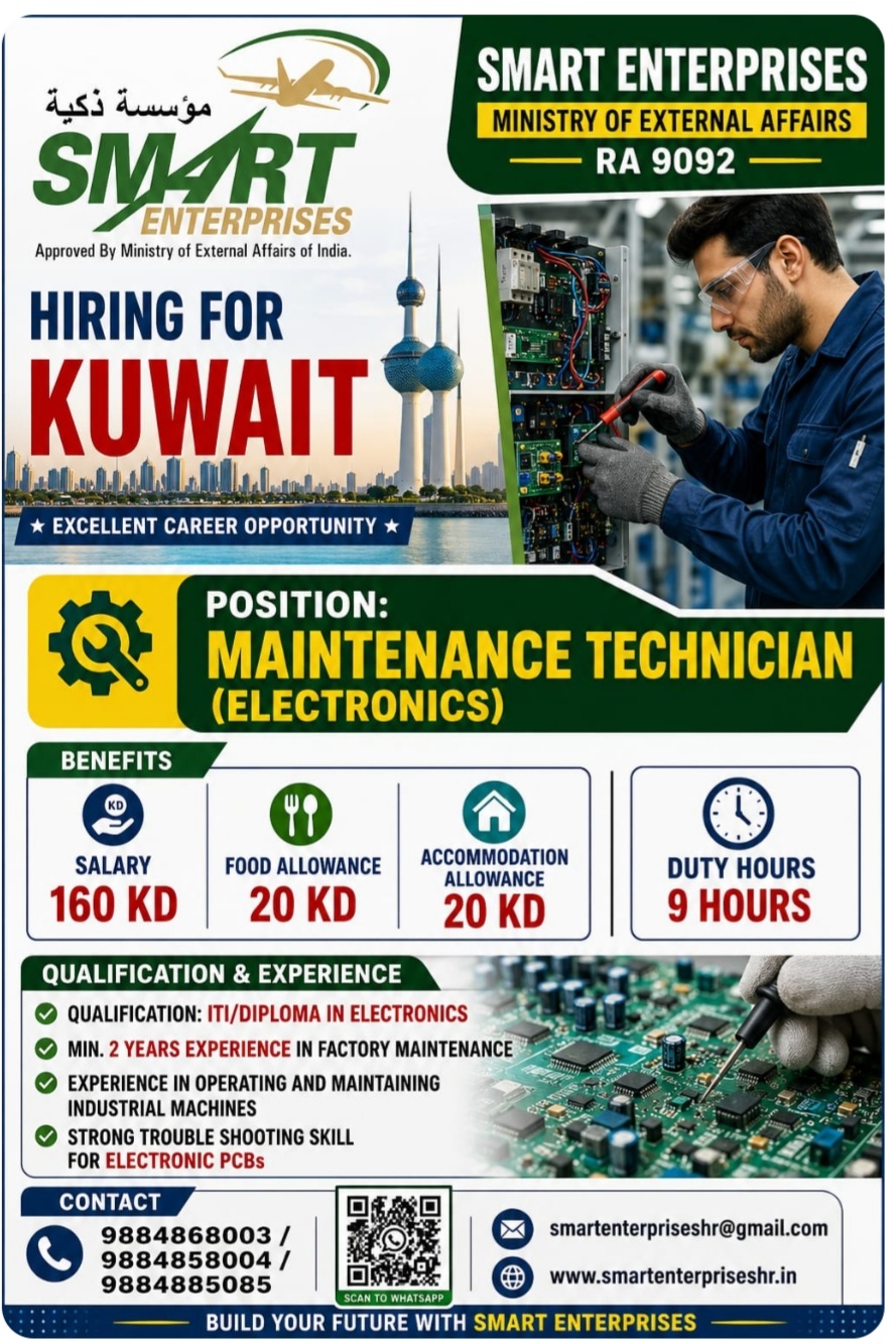 MAINTENANCE TECHNICIAN (ELECTRONICS) hiring for kuwait