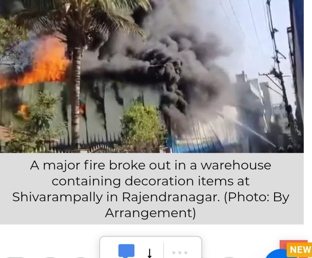Massive fire breaks out at warehouse in Hyderabad’s Shivarampally