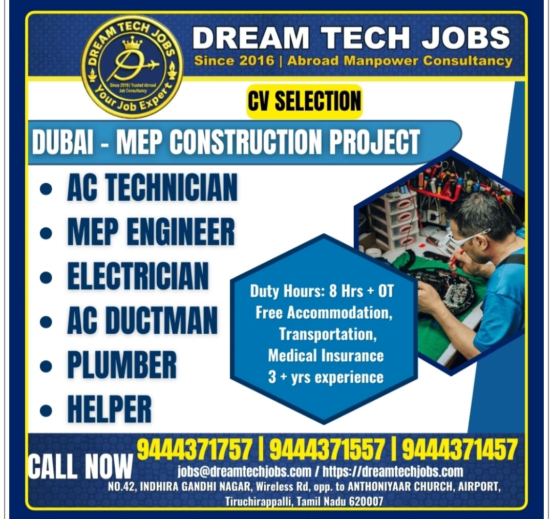 MEP CONSTRUCTION PROJECT IS HIRING AT DUBAI
