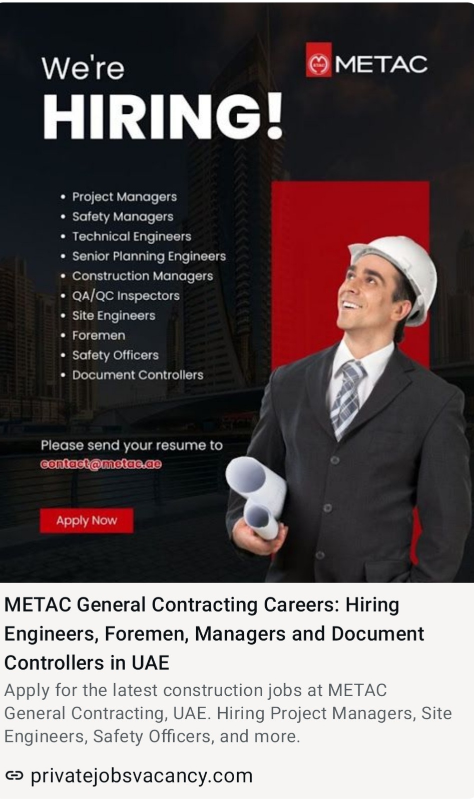 METAC GENERAL CONTRACTING CAREERS IS HIRING FOR 2026