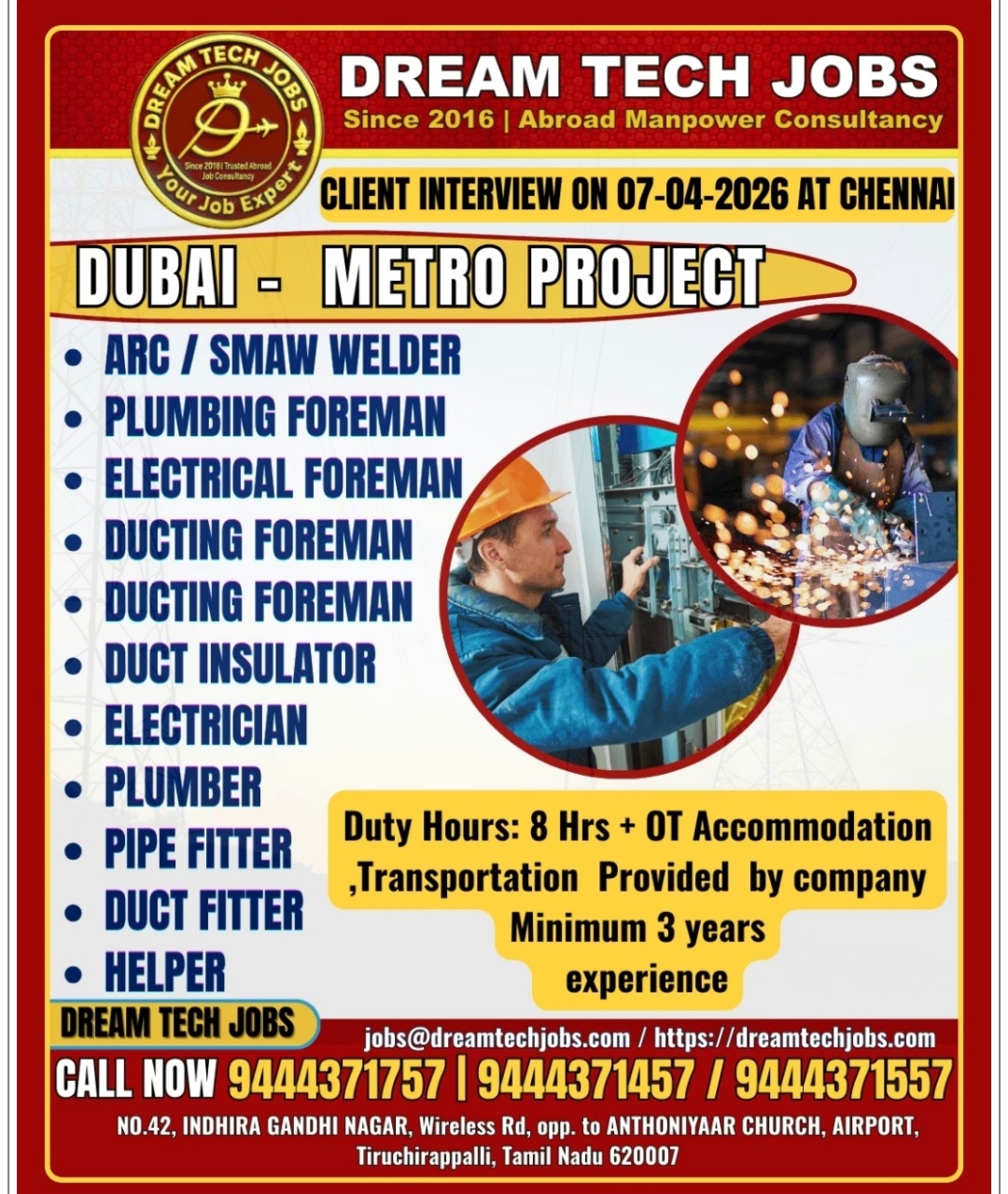 METRO PROJECT DUBAI MULTIPLE JOB VACANCIES