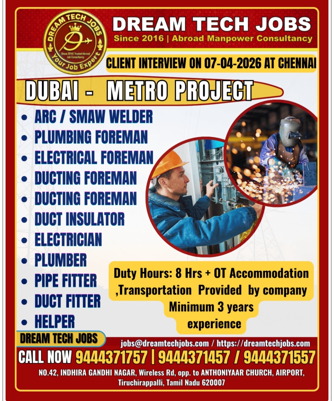 METRO PROJECT RECRUITMENT AT DUBAI
