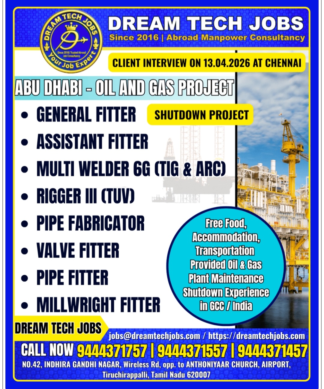 MULTIPLE JOB VACANCIES AT ABU DHABI SHUTDOWN PROJECT