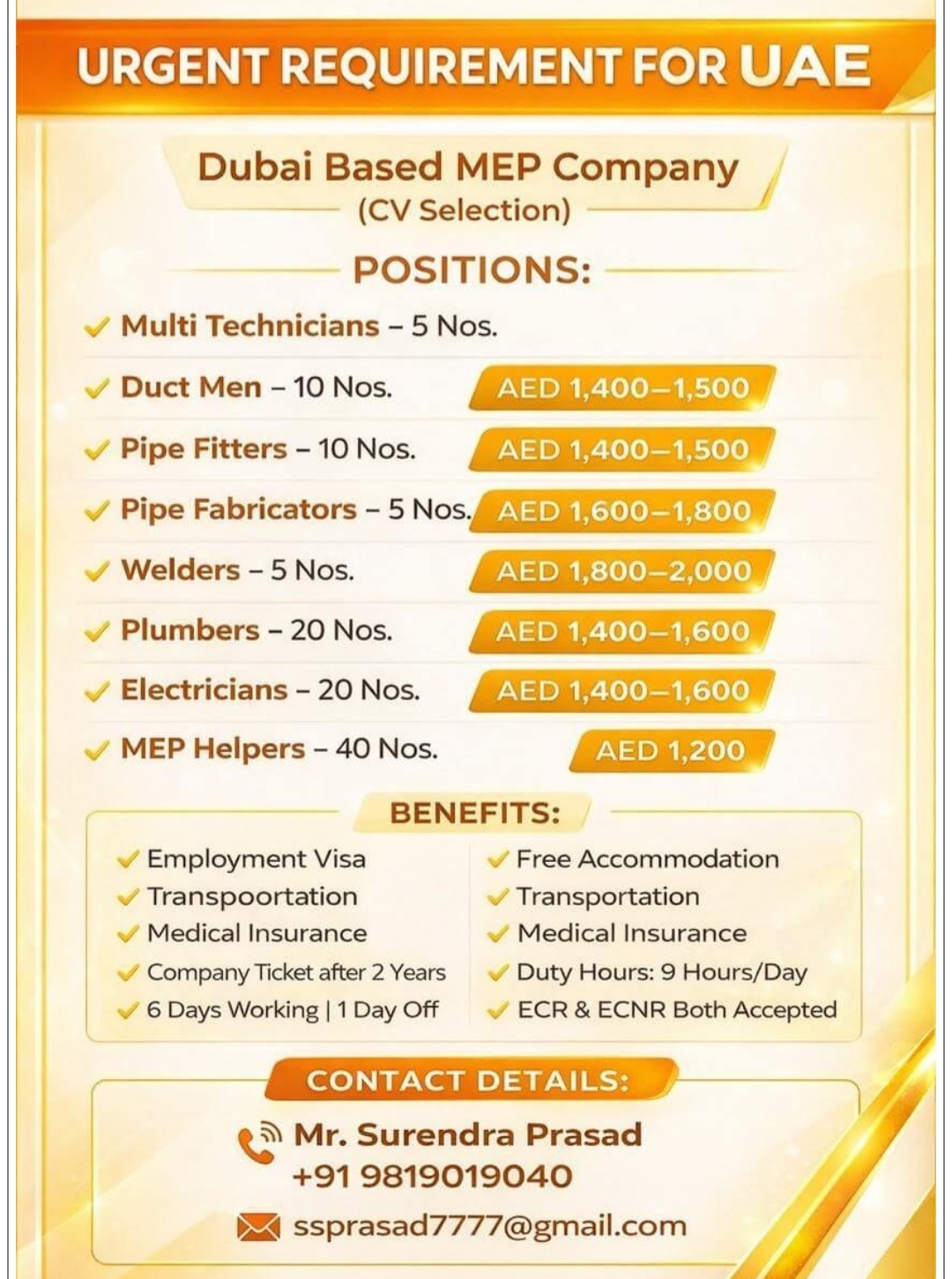MULTIPLE JOB VACANCIES AT UAE