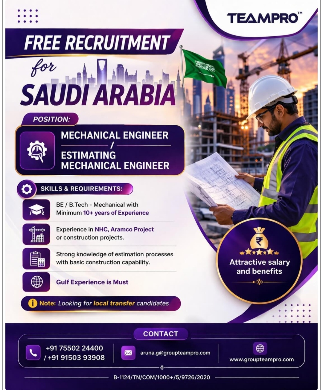 Multiple job vacancies available at Saudi Arabia