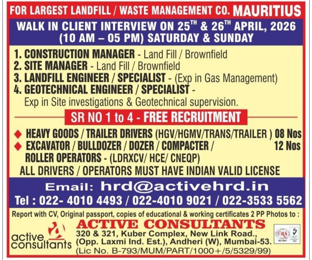 MULTIPLE JOB VACANCIES FOR MAURITIUS