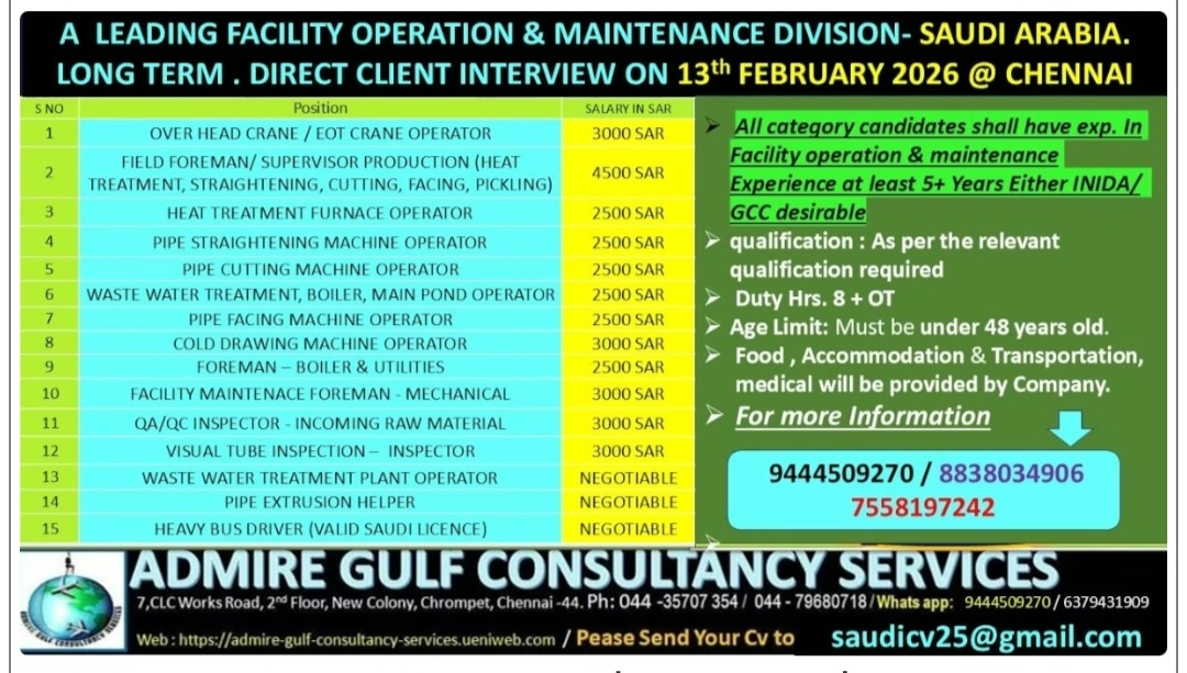 MULTIPLE POSITIONS HIRING AT SAUDI ARABIA