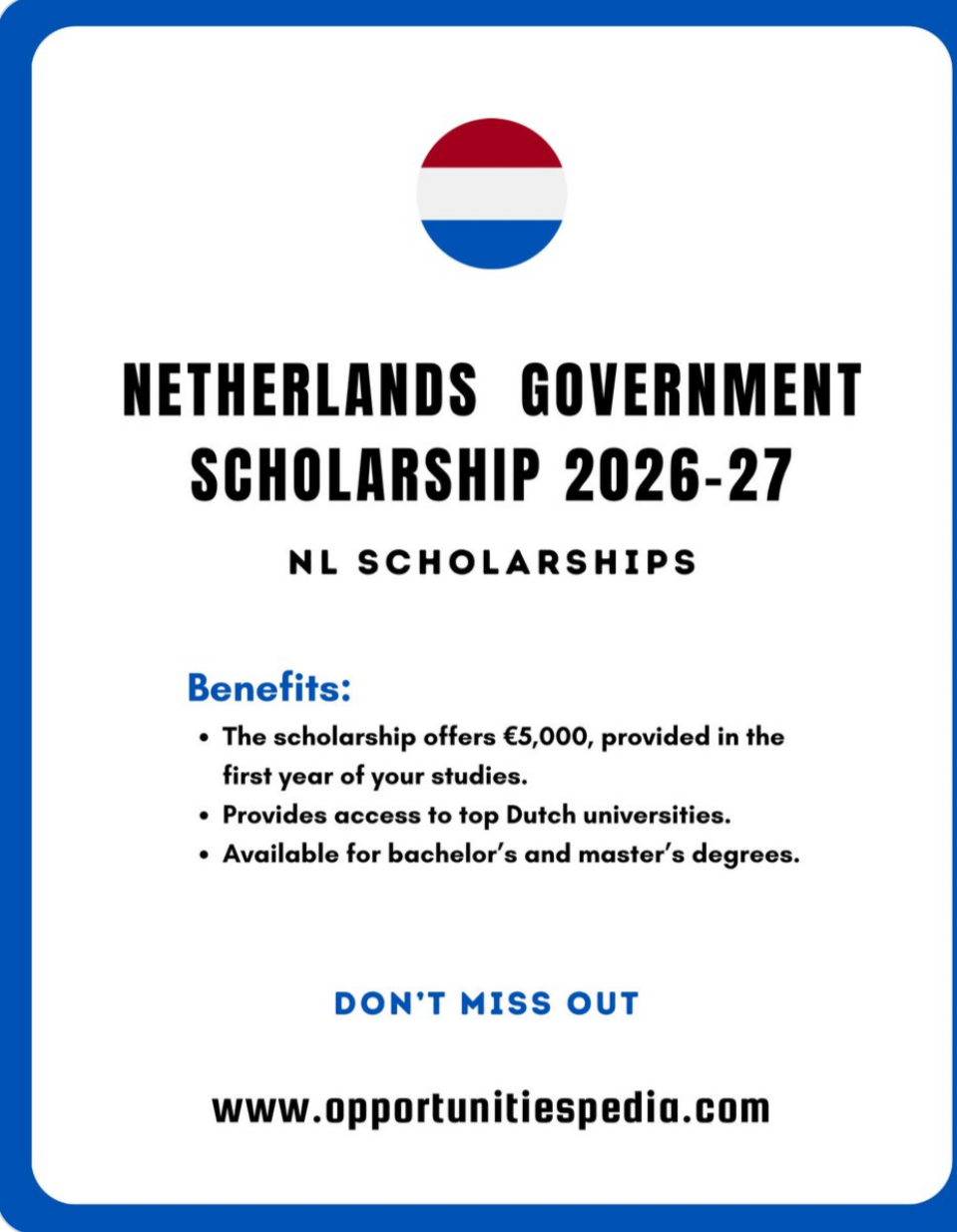 NL Scholarship 2026–2027 | Study in the Netherlands 🇳🇱